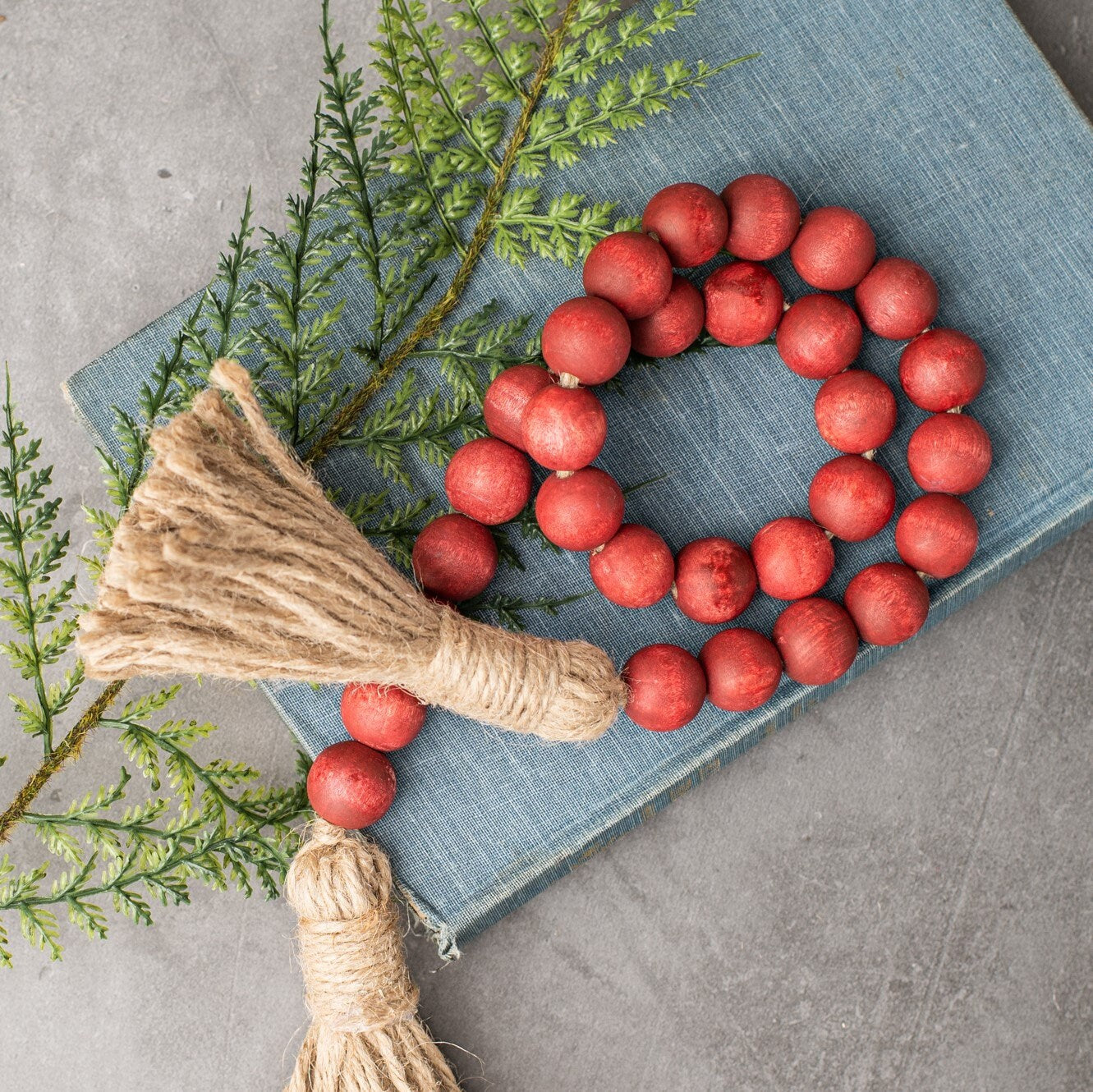 Red Wood Bead Garland, Barn Red Farmhouse Beads