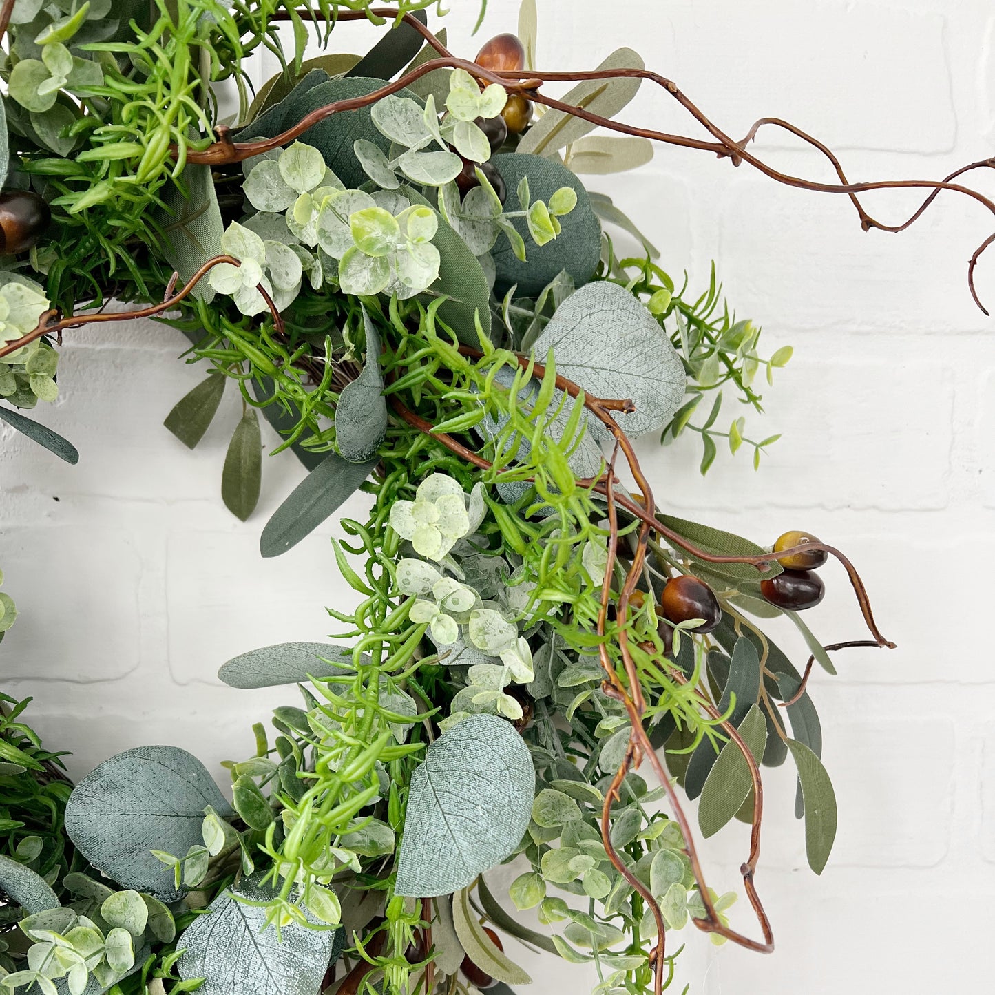 Elegant 16-Inch Artificial Olive, Eucalyptus, and Rosemary Front Door Wreath - Ash & Hart 