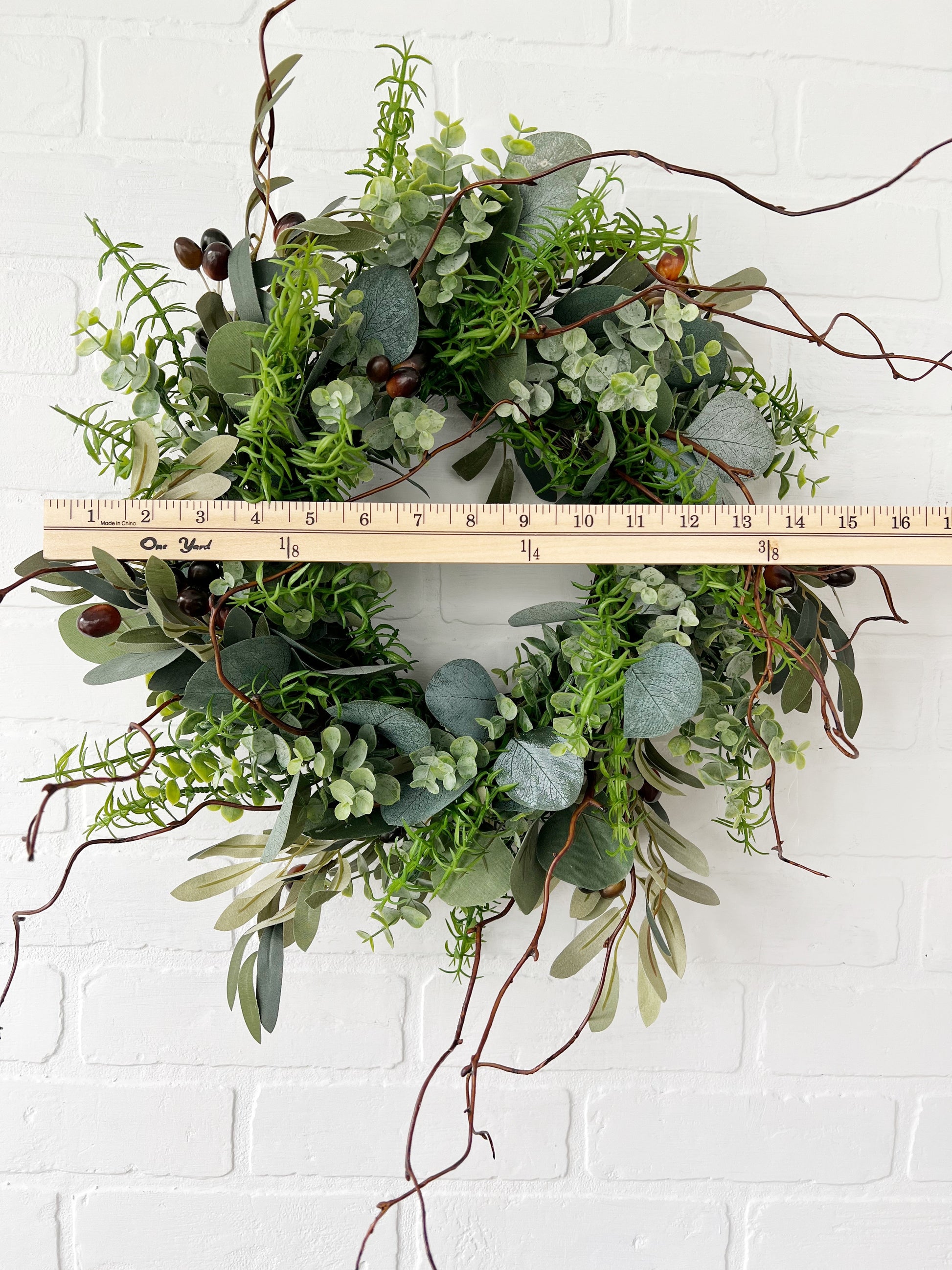 Elegant 16-Inch Artificial Olive, Eucalyptus, and Rosemary Front Door Wreath - Ash & Hart 