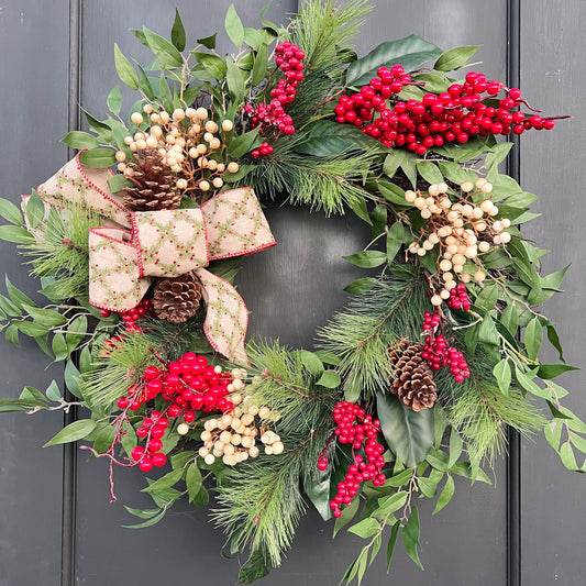 Red Berrry and Pine Christmas Front Door Wreath - Ash & Hart 