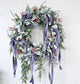 Spring Elegance Front Door Wreath - Artificial Lamb's Ear, Eucalyptus, and Lavender with Draping Velvet Bows - Ash & Hart 