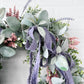 Spring Elegance Front Door Wreath - Artificial Lamb's Ear, Eucalyptus, and Lavender with Draping Velvet Bows - Ash & Hart 
