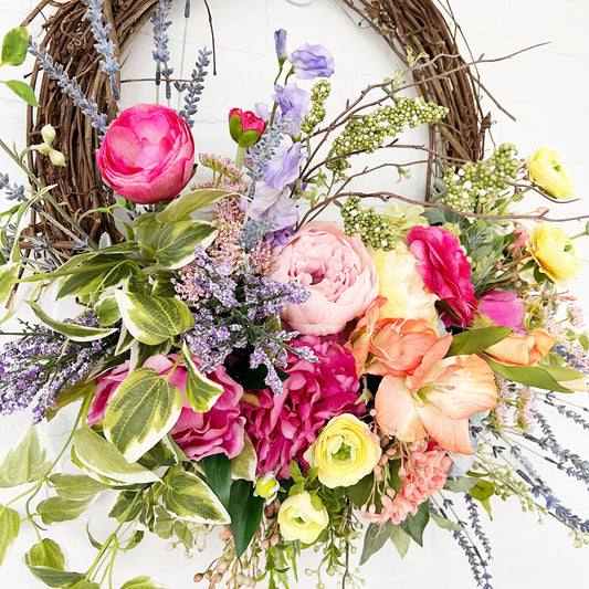 Spring Front Door Wreath, Pastel Rainbow Easter Wreath, Mothers Day Gift Wreath - Ash & Hart 