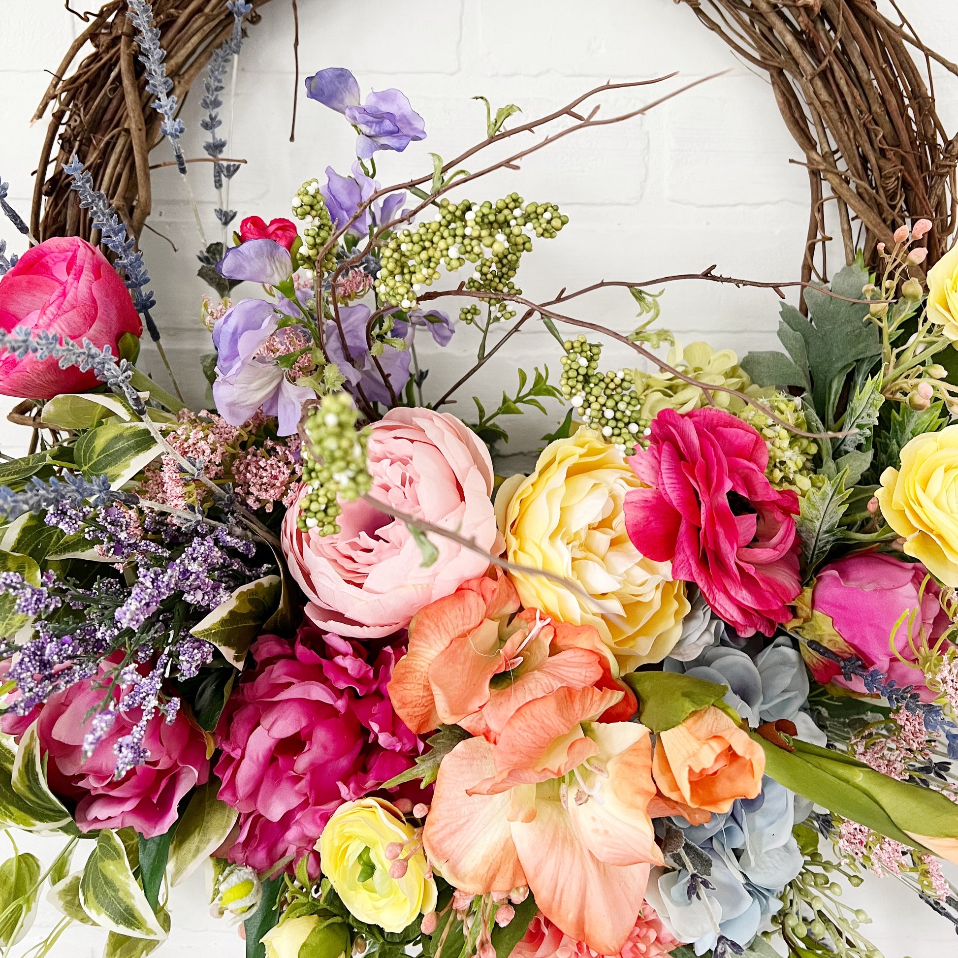 Spring Front Door Wreath, Pastel Rainbow Easter Wreath, Mothers Day Gift Wreath - Ash & Hart 