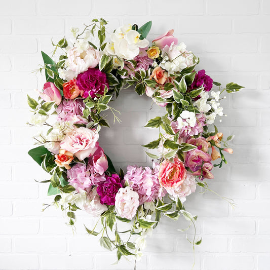 Spring Door Wreath, Pink Peony and Rose Decor, Mother's Day Gift - Ash & Hart 