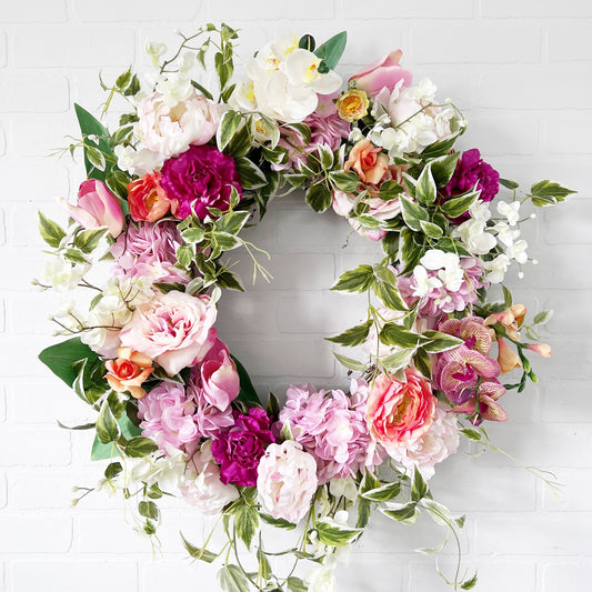 Spring Door Wreath, Pink Peony and Rose Decor, Mother's Day Gift