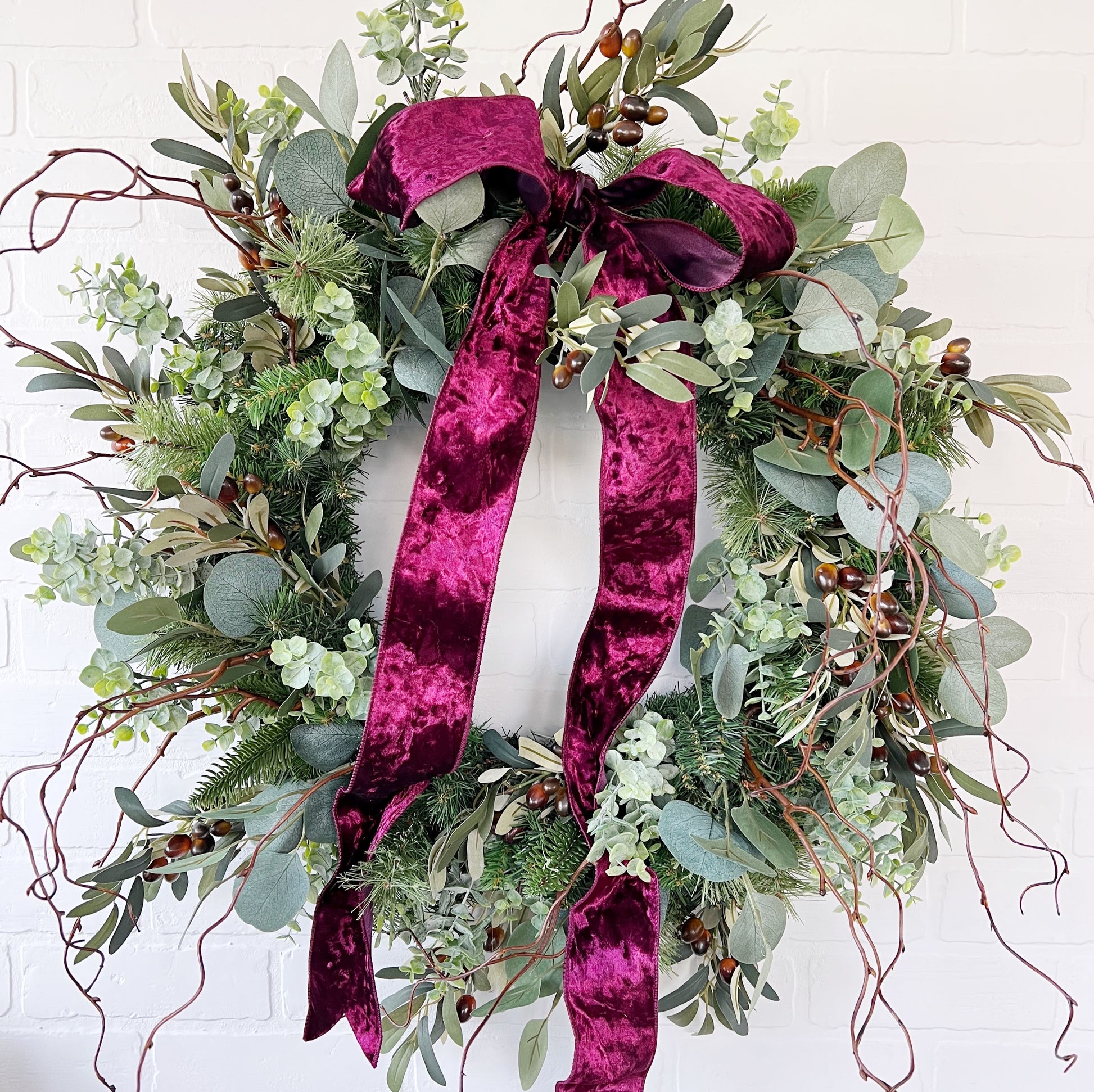 Christmas Wreath for Front Door, Burgundy Christmas Wreath - Ash & Hart 