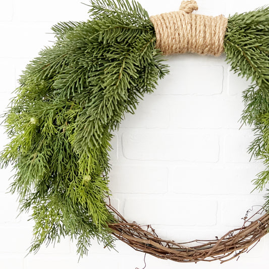 Simple Pine and Cedar Christmas Winter Front Door Wreath - Ash & Hart 