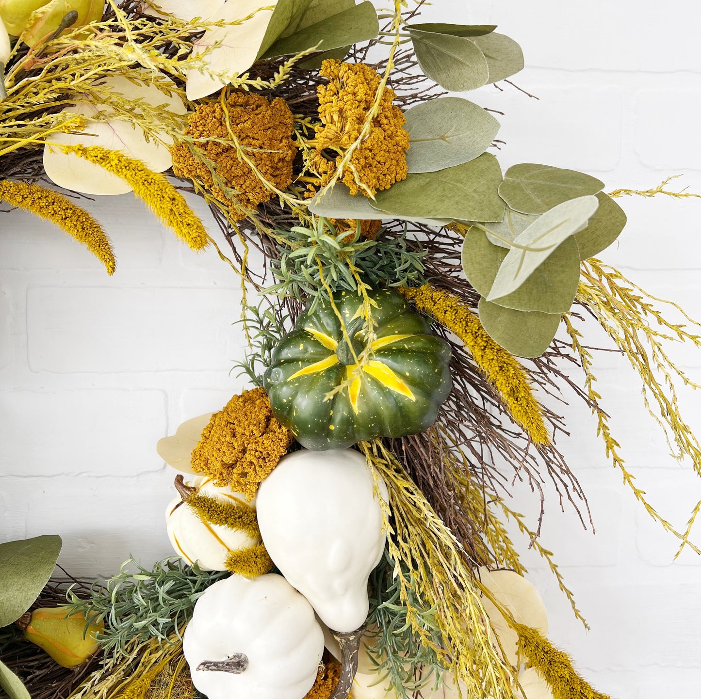 Sunflower, Eucalyptus and Pumpkin Fall Door Wreath - Ash & Hart 