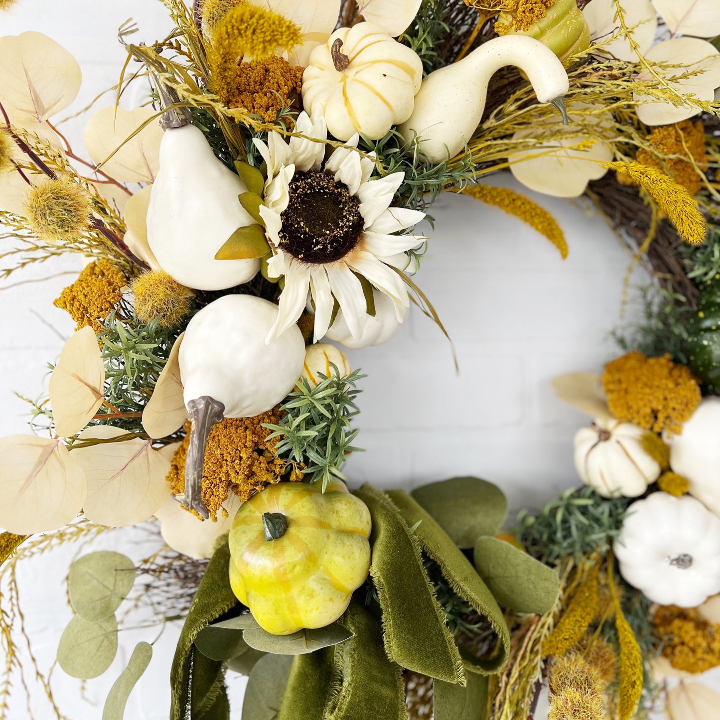 Sunflower, Eucalyptus and Pumpkin Fall Door Wreath - Ash & Hart 