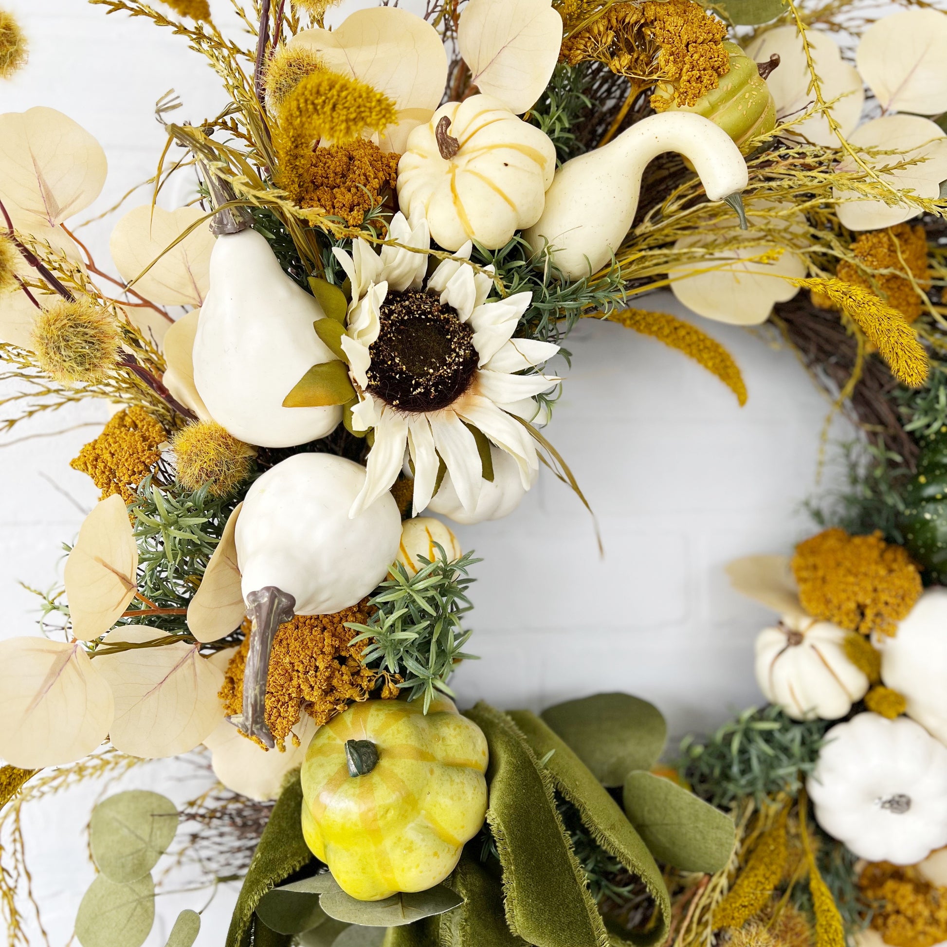 Sunflower, Eucalyptus and Pumpkin Fall Door Wreath - Ash & Hart 