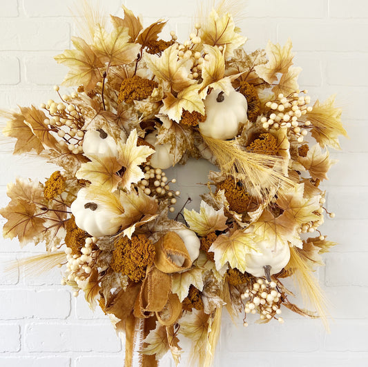 Fall Wreath with Maple Leaves, Pumpkins and Berries - Ash & Hart 