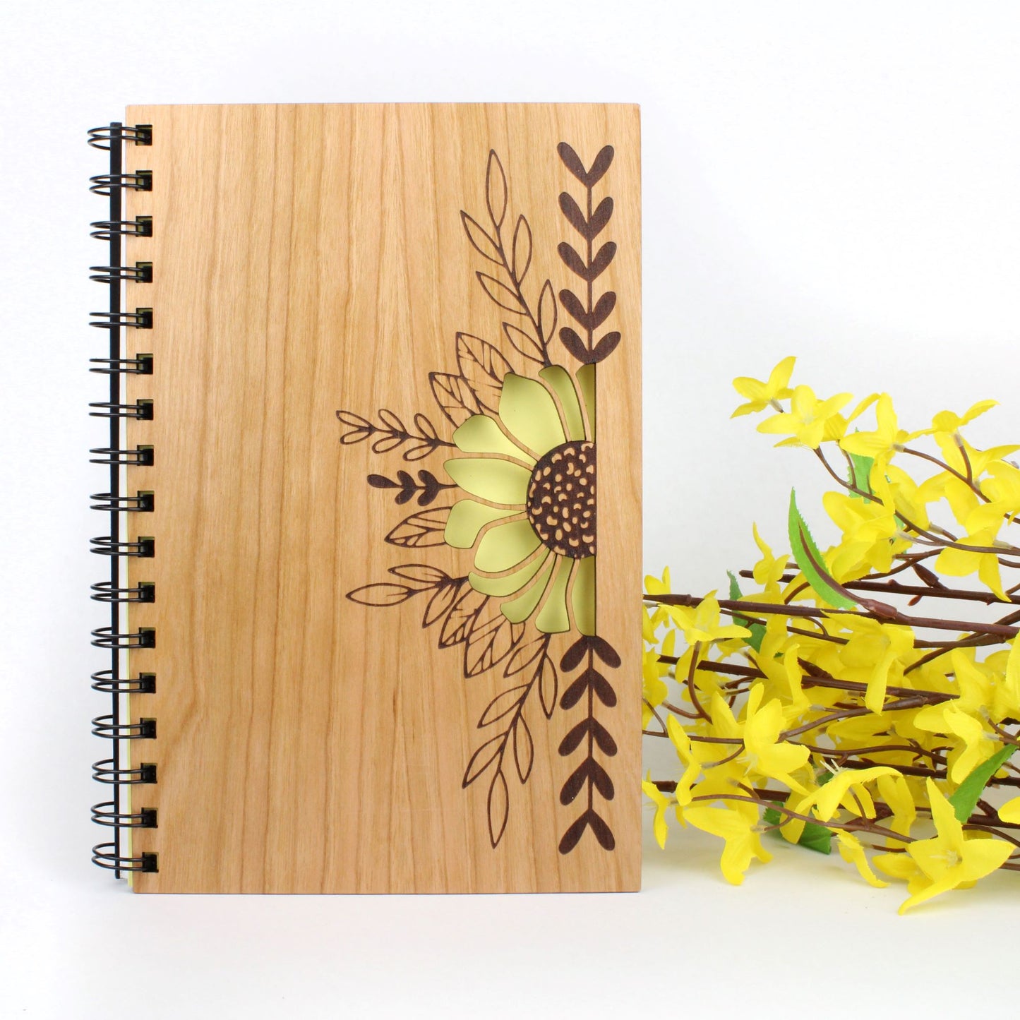 Sunflower Wooden Cover Notebook - Ash & Hart 