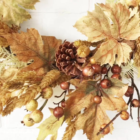 Fall Leaves, Pine Cones and Berries Autumn Harvest Wreath