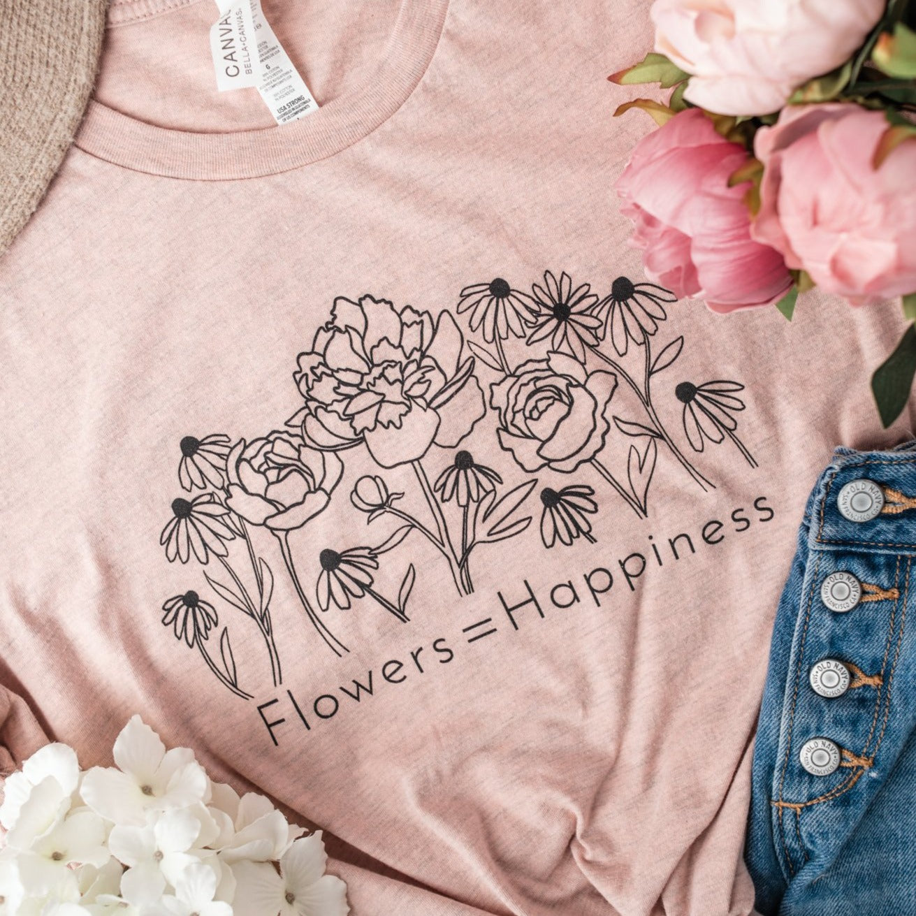 Short-Sleeve "FLOWER=HAPPINESS" T-Shirt - Ash & Hart Floral