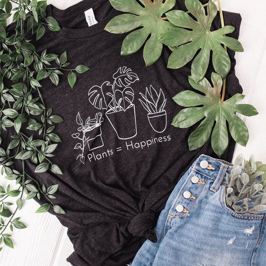 Short sleeve "PLANTS=HAPPINESS" Tri-Blend t-shirt - Ash & Hart Floral