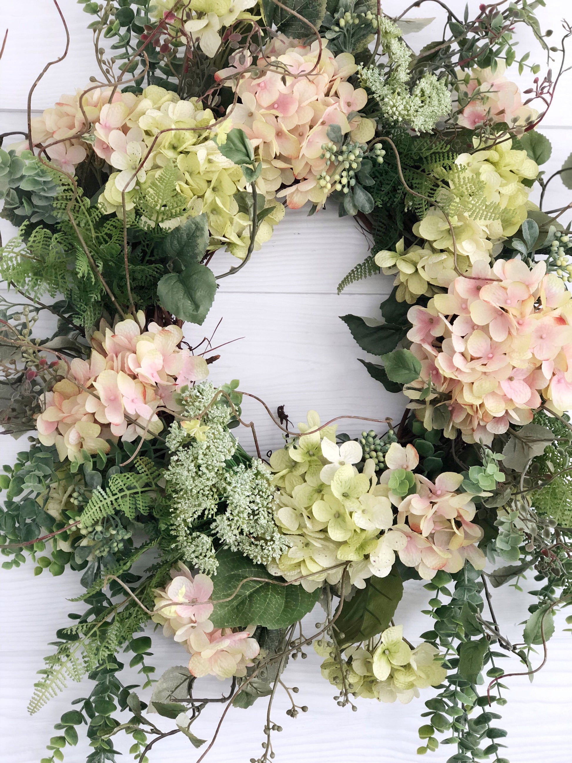 Spring Wreath, Summer Wreath, Pink and Green Hydrangea Wreath, Easter Wreath, Front Door Decor, Wreaths For Spring - Ash & Hart Floral
