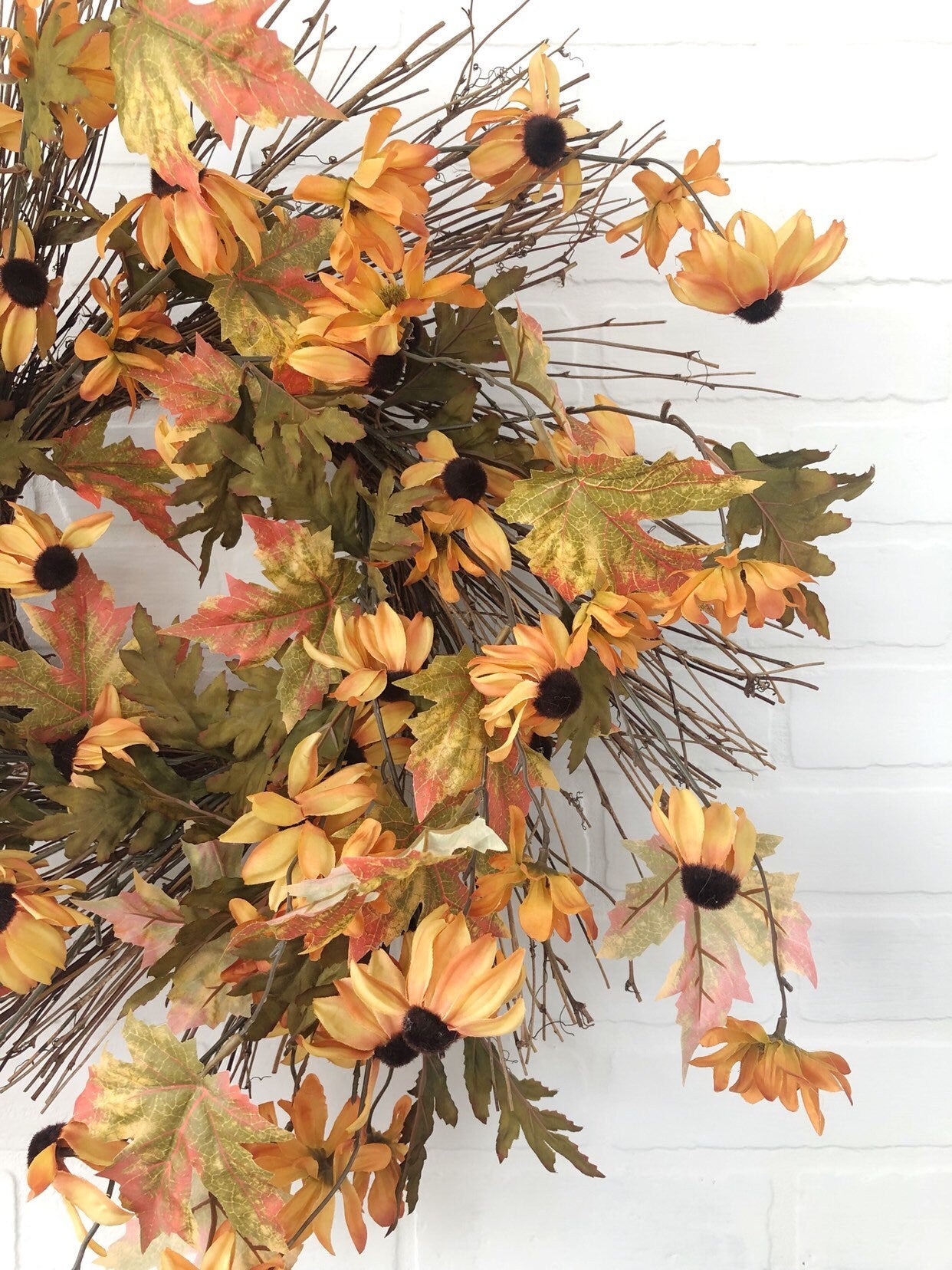 Black-Eyed Susan Fall Wreath for Front Door, Fall Farmhouse Wreath, Orange Fall Wreath, Summer Autumn Wreath