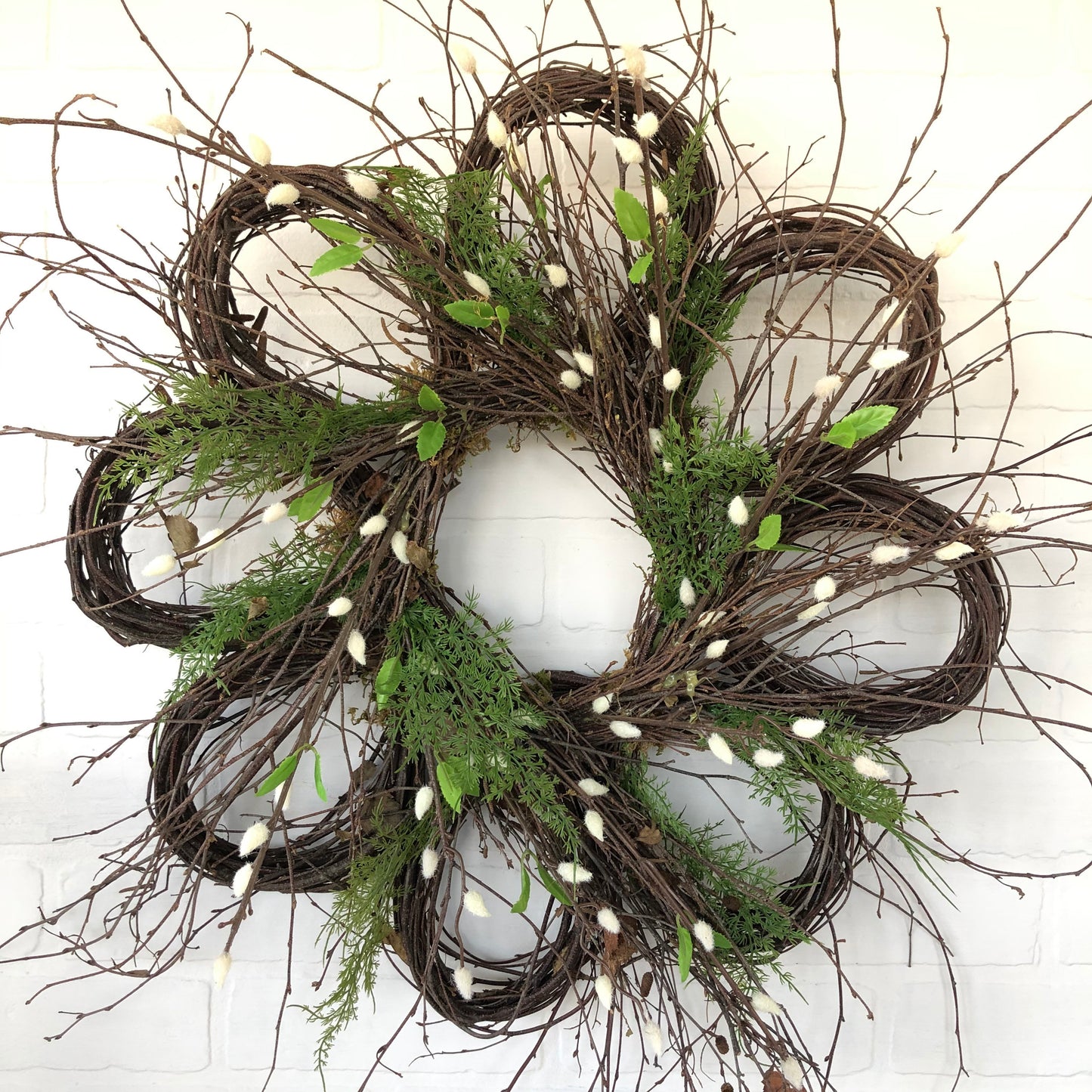 Grapevine Flower Wreath with Pussy Willow, Spring Wreath, Front Door Easter Wreath - Ash & Hart Floral
