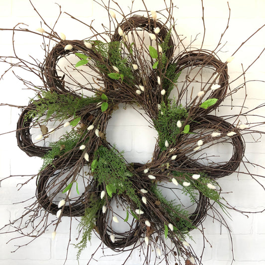Grapevine Flower Wreath with Pussy Willow, Spring Wreath, Front Door Easter Wreath - Ash & Hart Floral