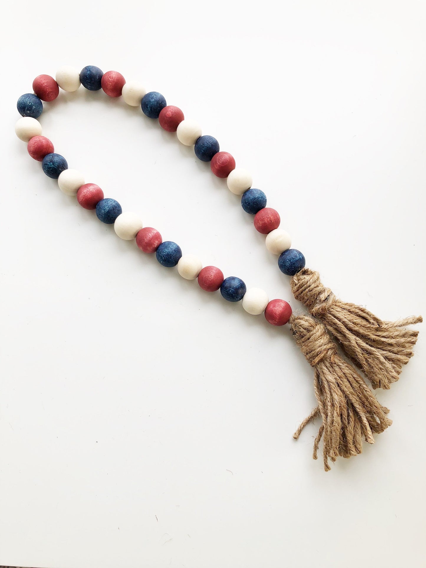 Patriotic Wood Bead Garland, Patriotic Farmhouse Beads, Americana Home Decor Beads