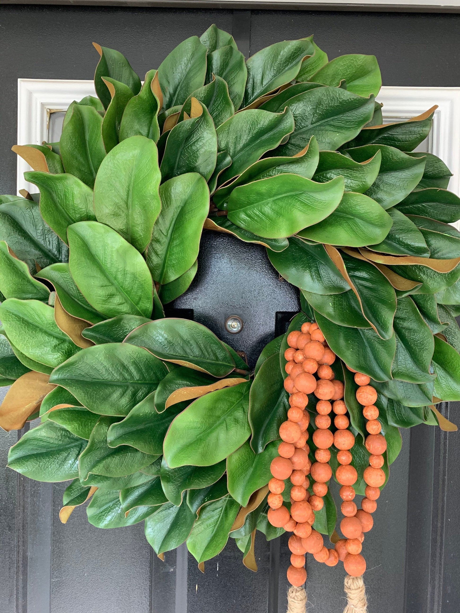 Magnolia Wreath with Rustic Orange Decor Beads