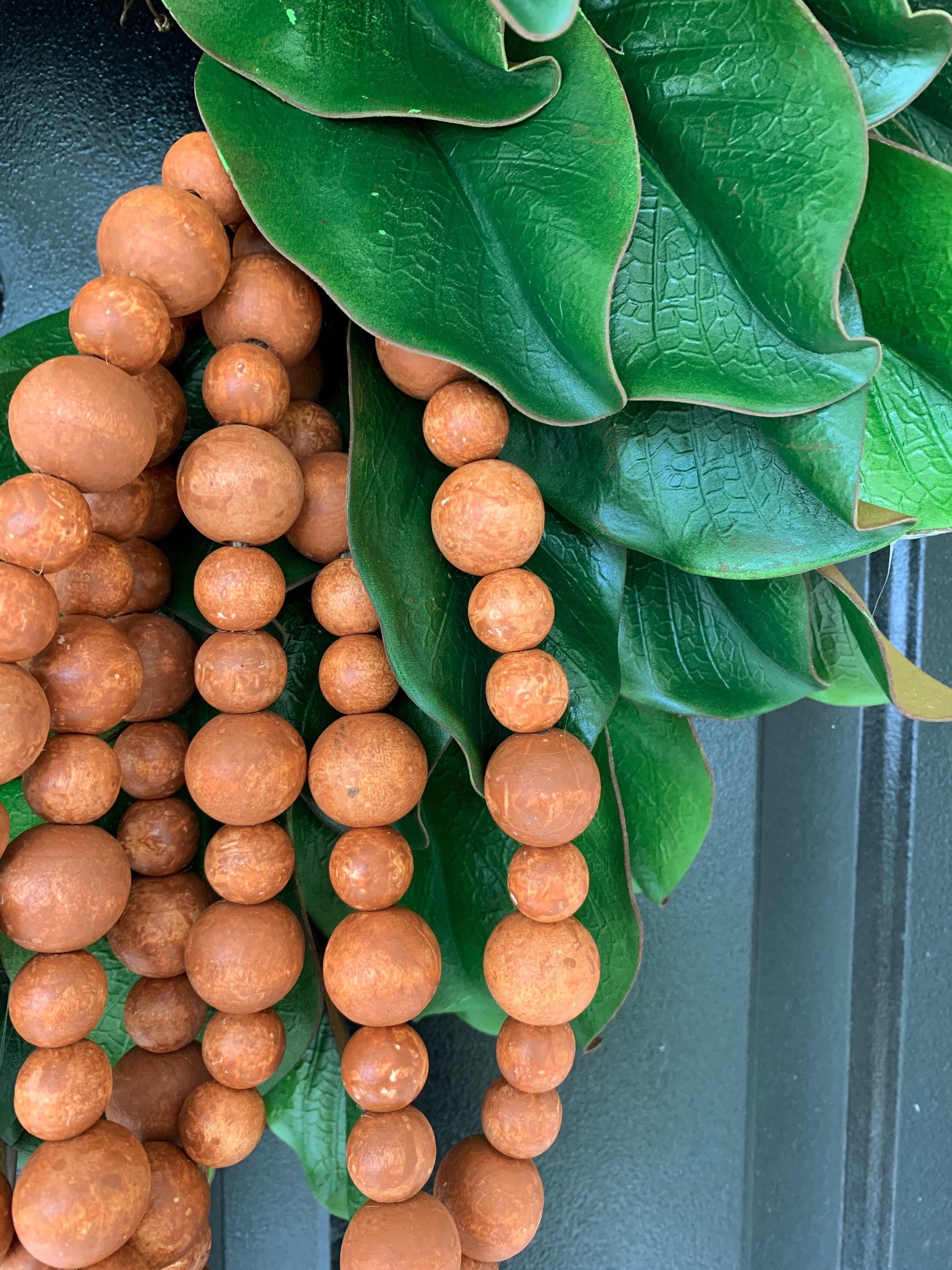 Magnolia Wreath with Rustic Orange Decor Beads