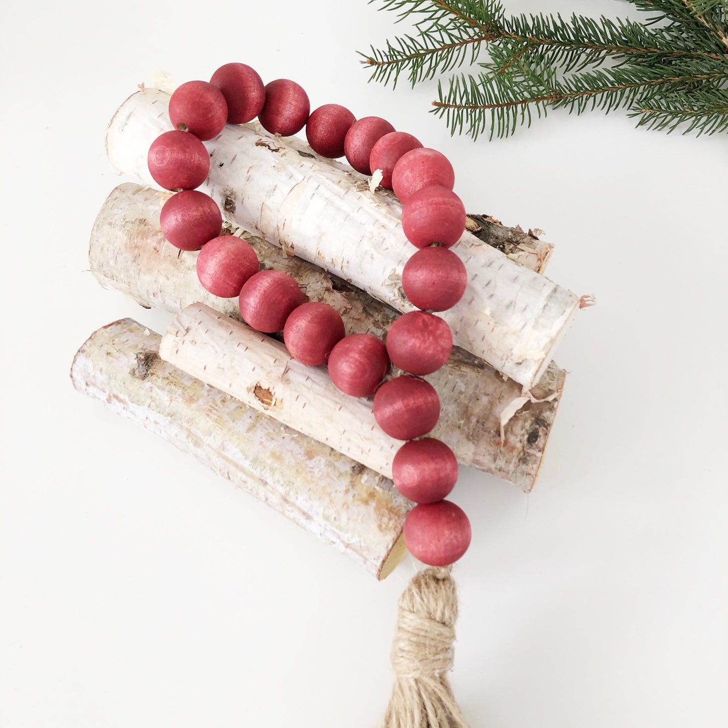 Wood Bead Garland, Farmhouse Christmas Wooden Bead Garland, Farmhouse Beads with Tassel