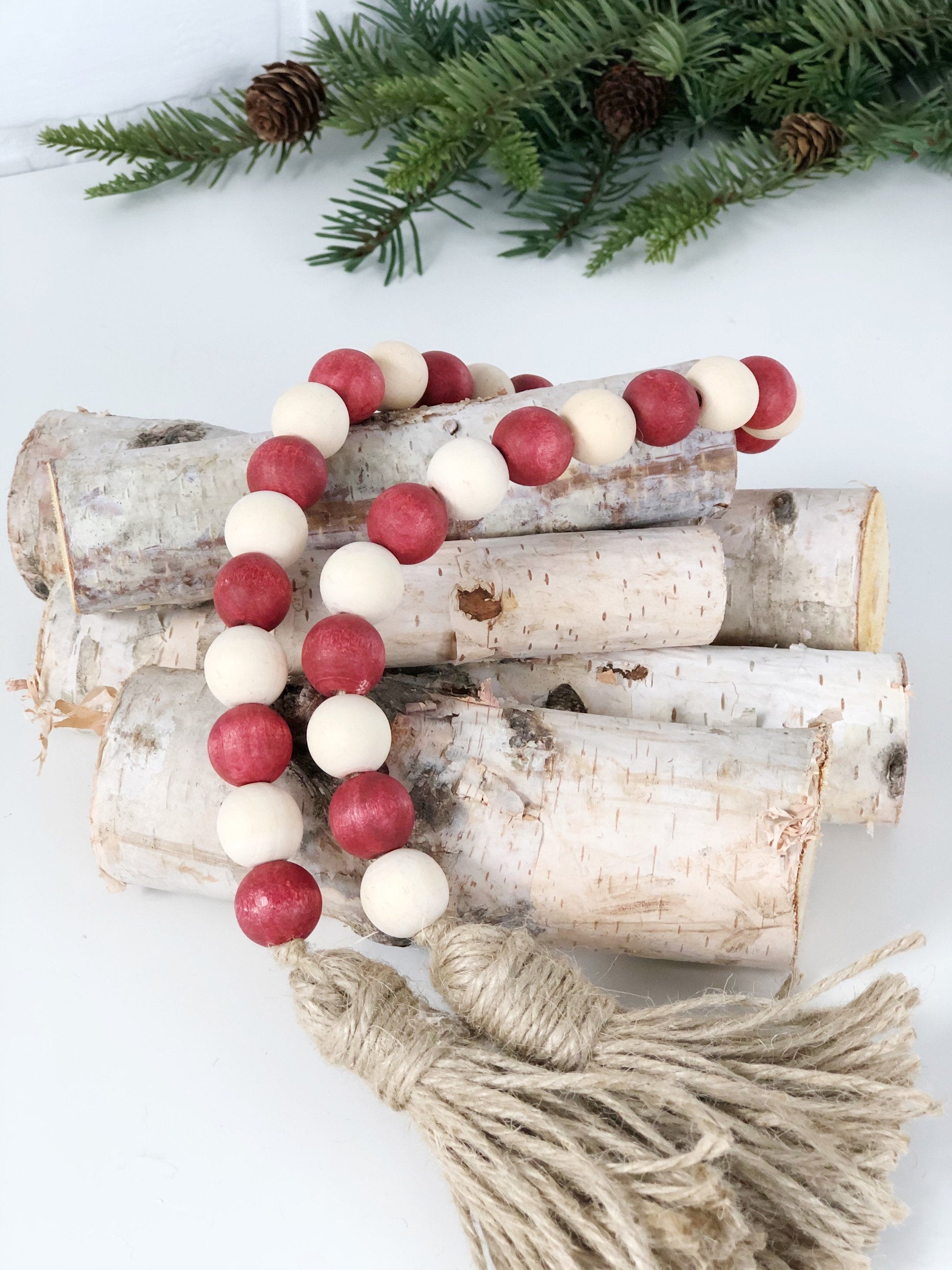 Christmas Wood Bead Garland, Farmhouse Christmas Bead Garland, Rustic  Christmas Decor, Farmhouse Gift Idea