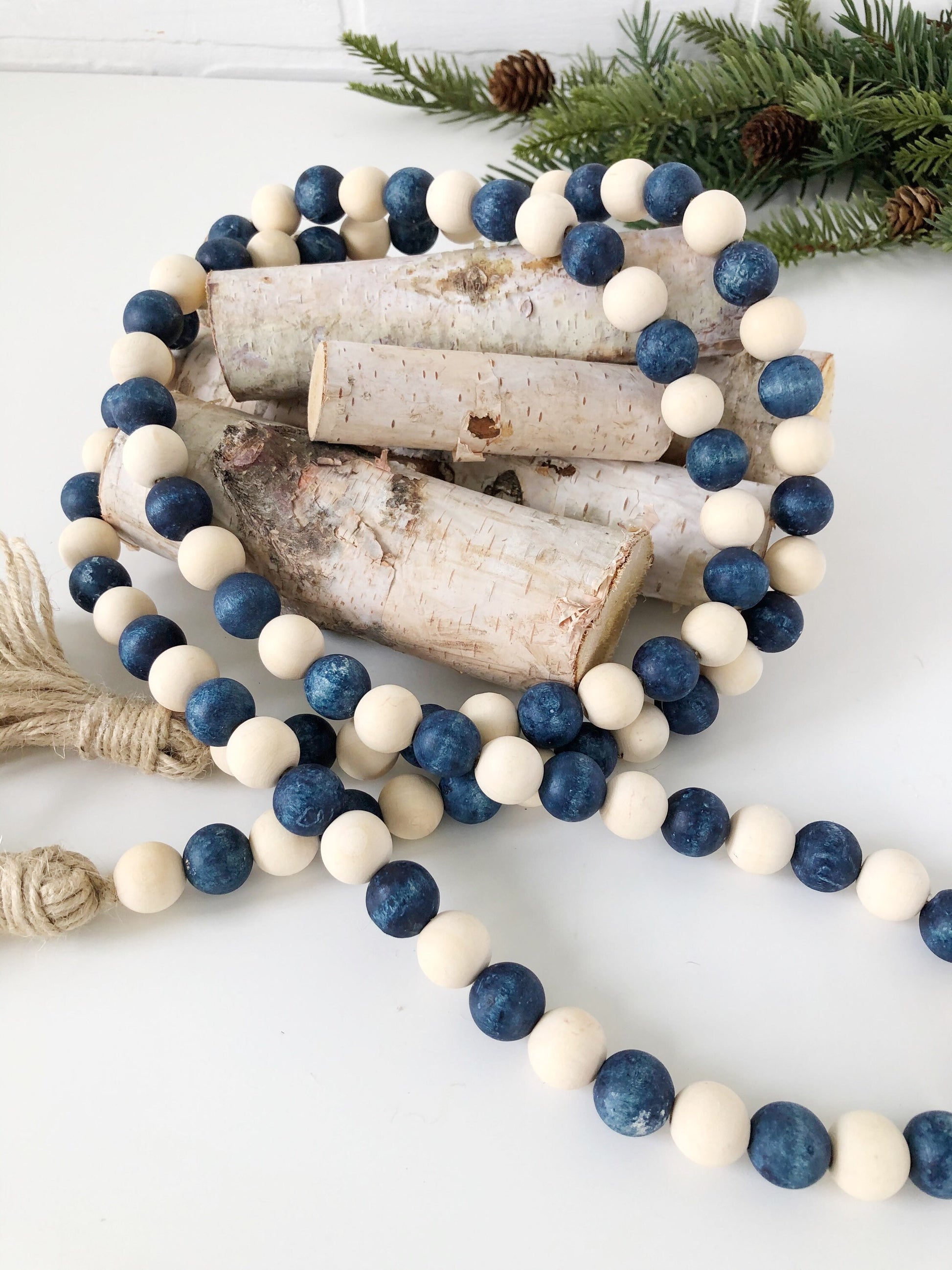 Buy Wooden Bead Garland for Coffee Table Decor, Denim Blue and