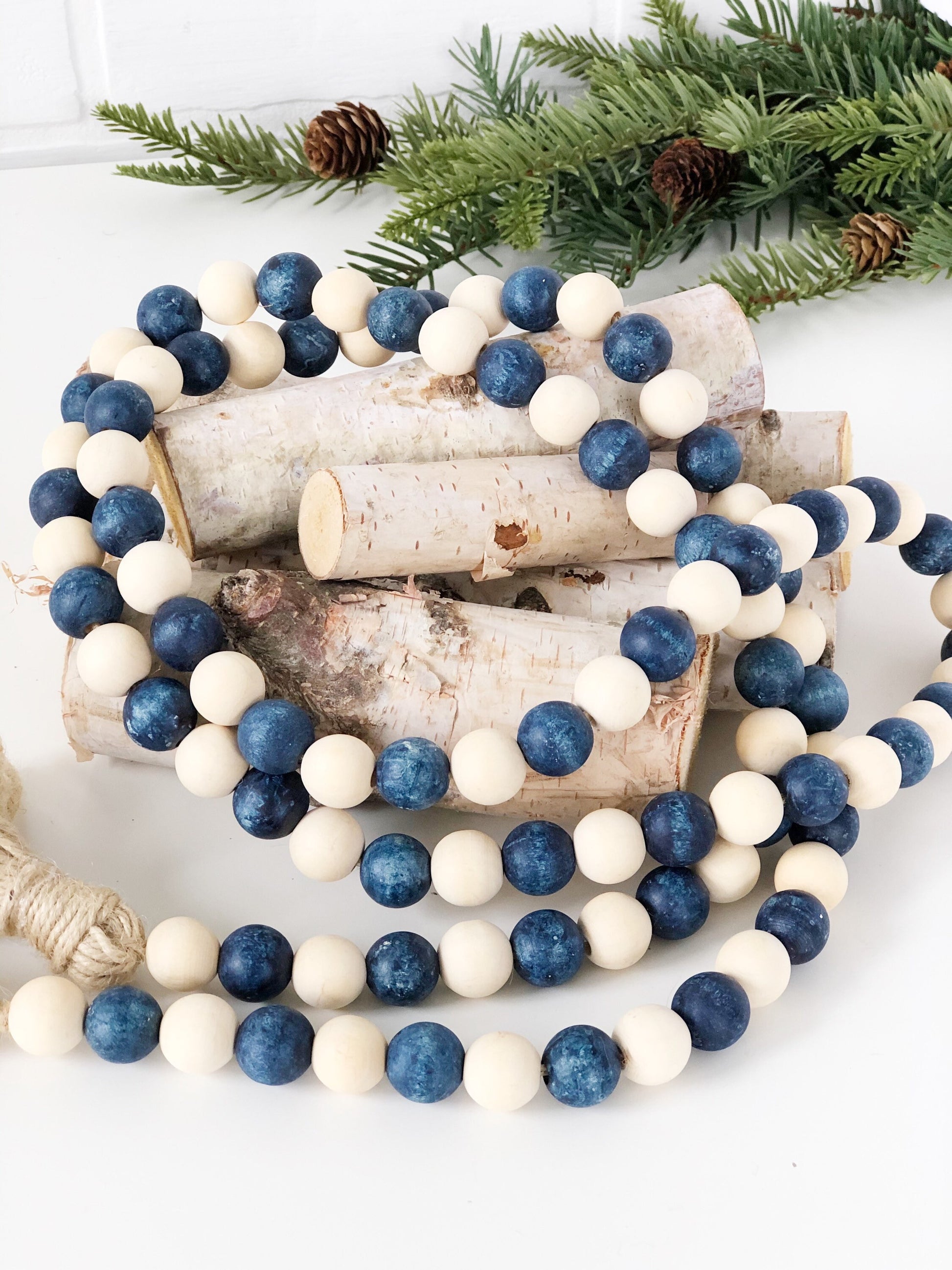 Wood Bead Garland, Xmas Wood Beads Decor Tassels, Natural Bead