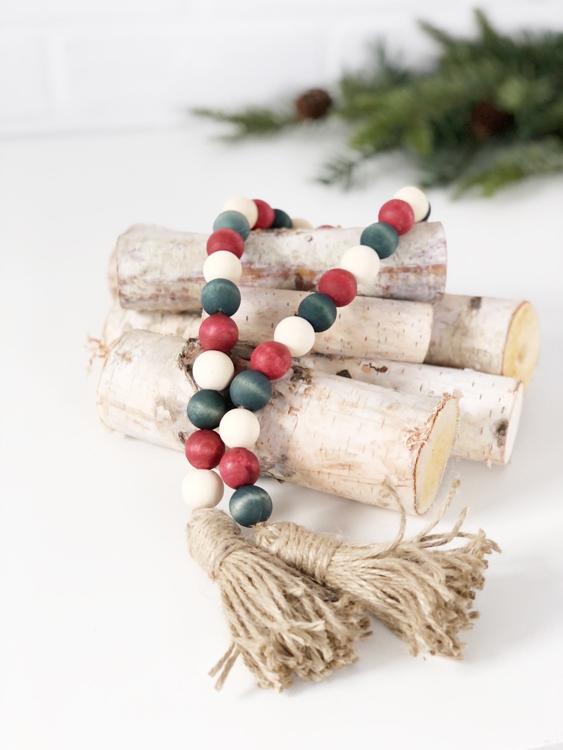Christmas Wood Bead Garland, Farmhouse Christmas Bead Garland, Rustic  Christmas Decor, Farmhouse Gift Idea