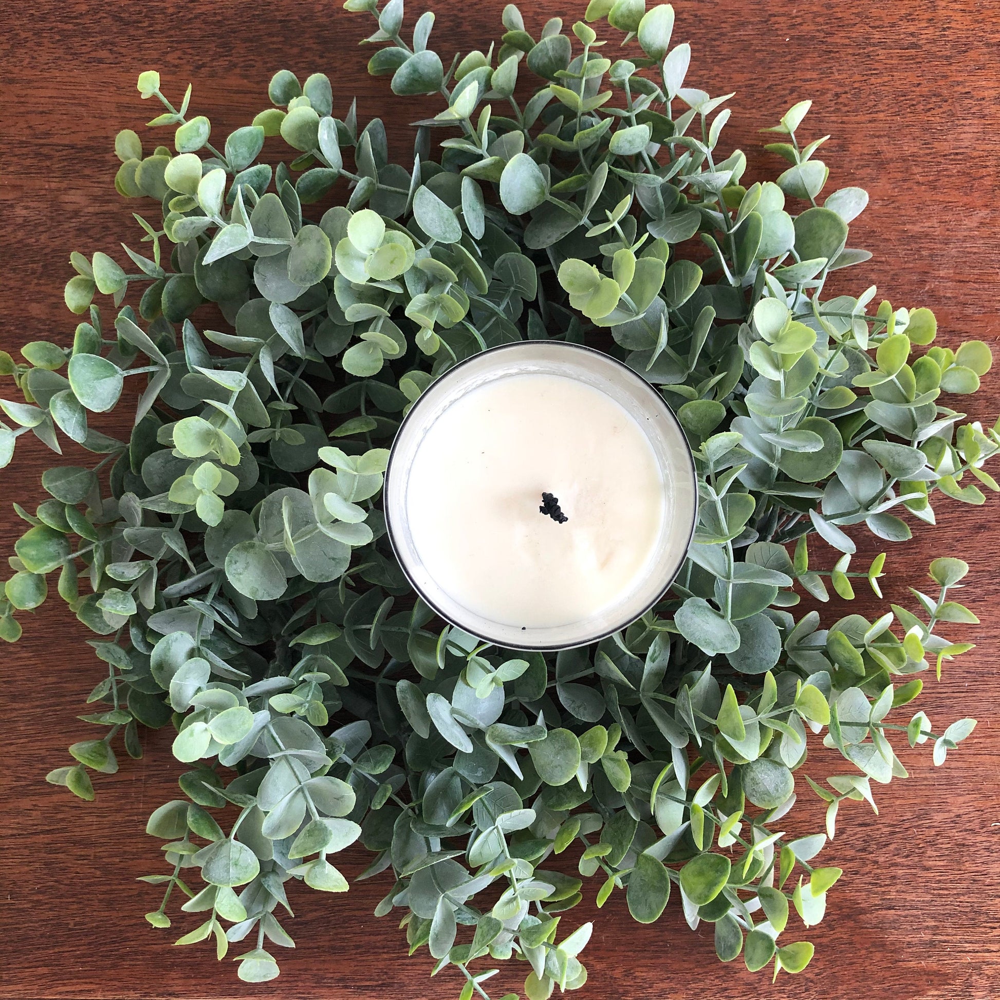 Eucalyptus Candle Ring Wreath, Greenery Candle Ring, Floral Candle Ring,  Small Farmhouse Wreath