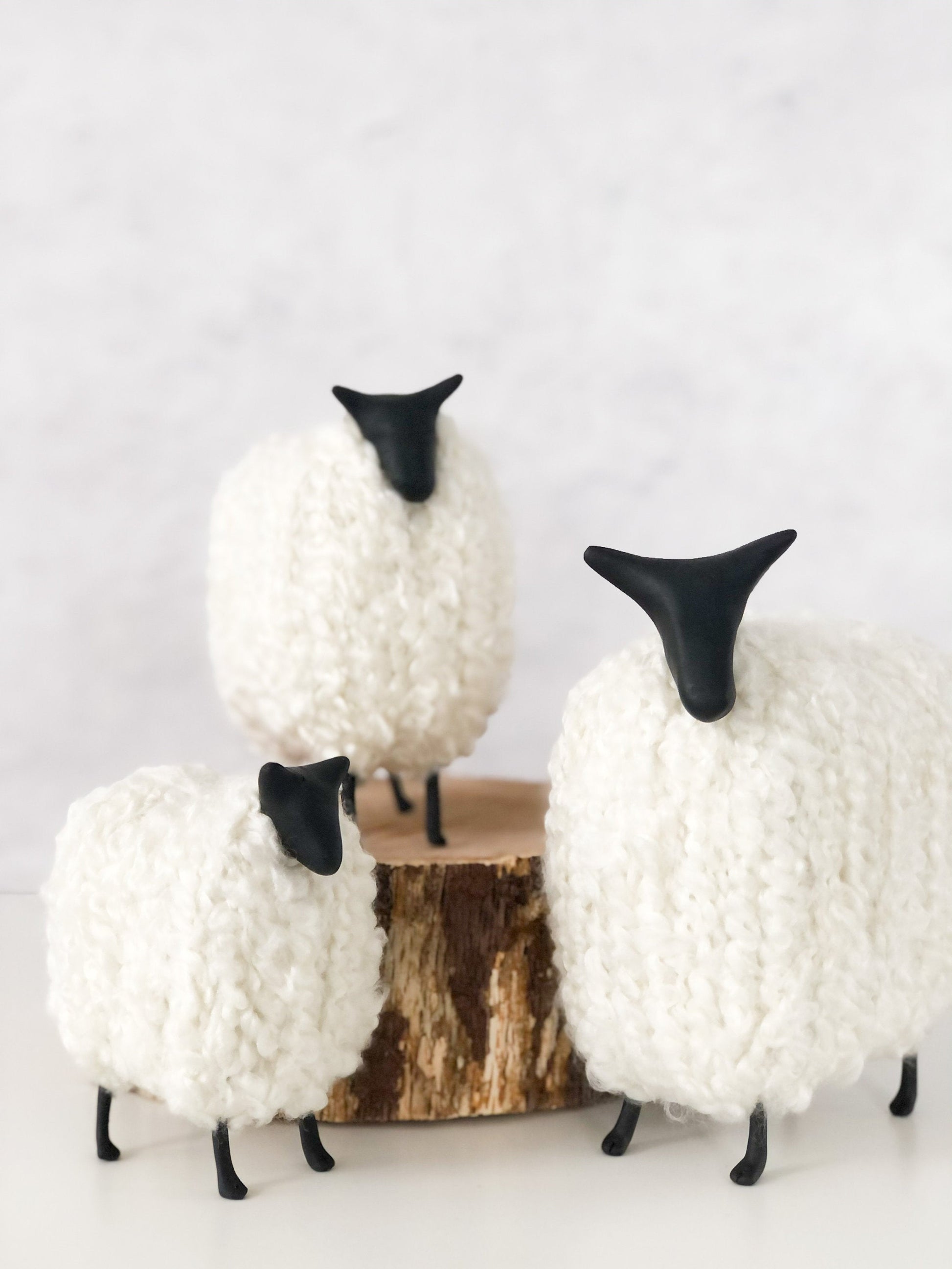 White Sheep Figurine Decor, Family of Sheep-Set of 3, Farmhouse Sheep Decor