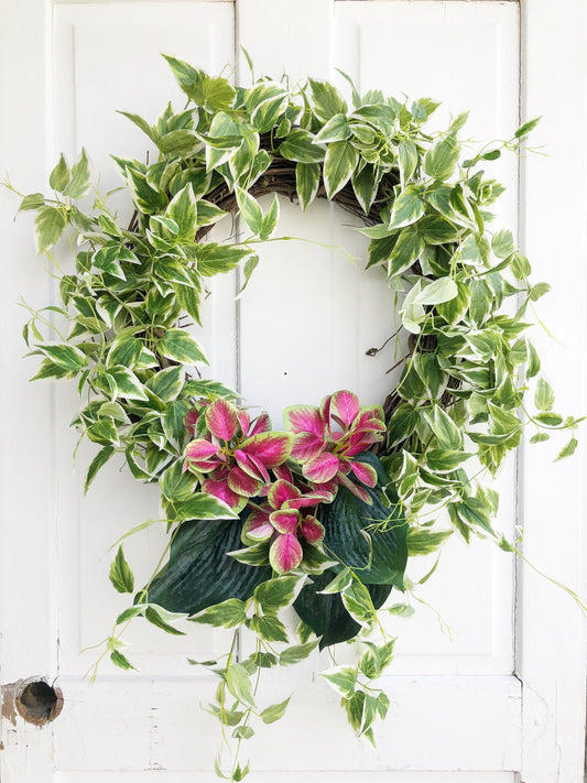 Spring Greenery Wreath For Front Door, Summer Greenery Wreath For Front Door