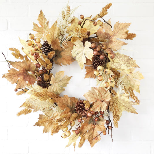 Fall Wreaths for Front Door, Fall Leaf, Pine Cone and Berry Autumn Wreath, Harvest Wreath