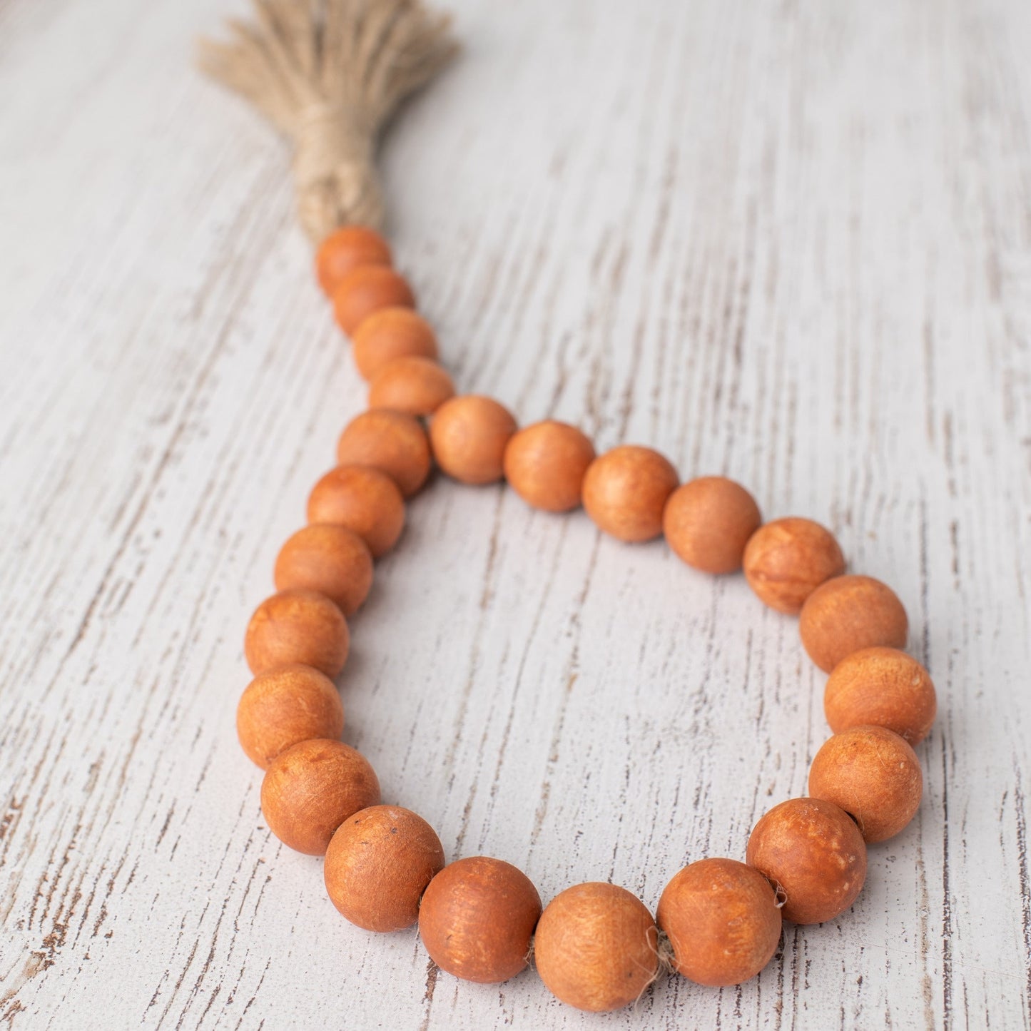 Farmhouse Bead Loop, Fall Farmhouse Beads, Rustic Orange Wood Bead Garland