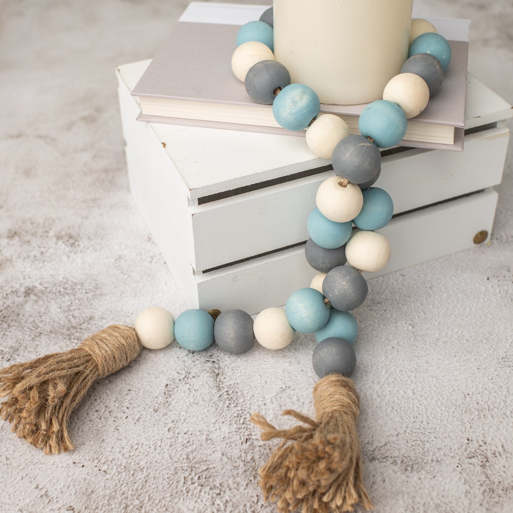 DIY Wood Bead Garland with Tassels - The Turquoise Home