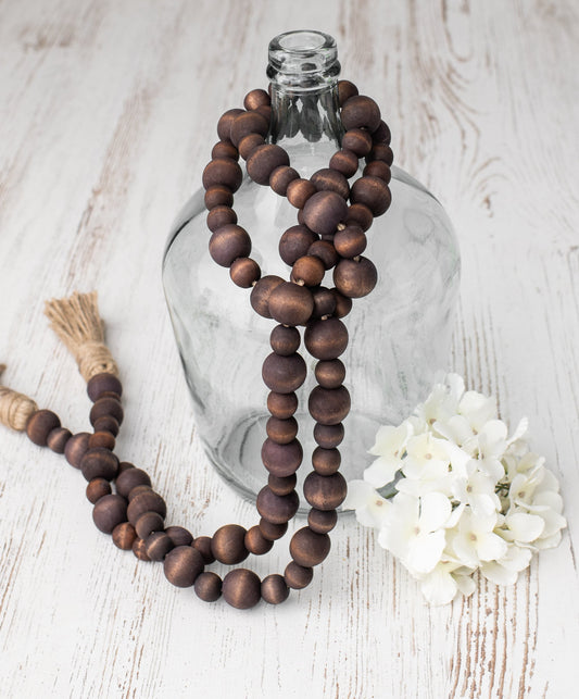 Brown Wood Bead Garland, Farmhouse Beads, Home Decor Beads