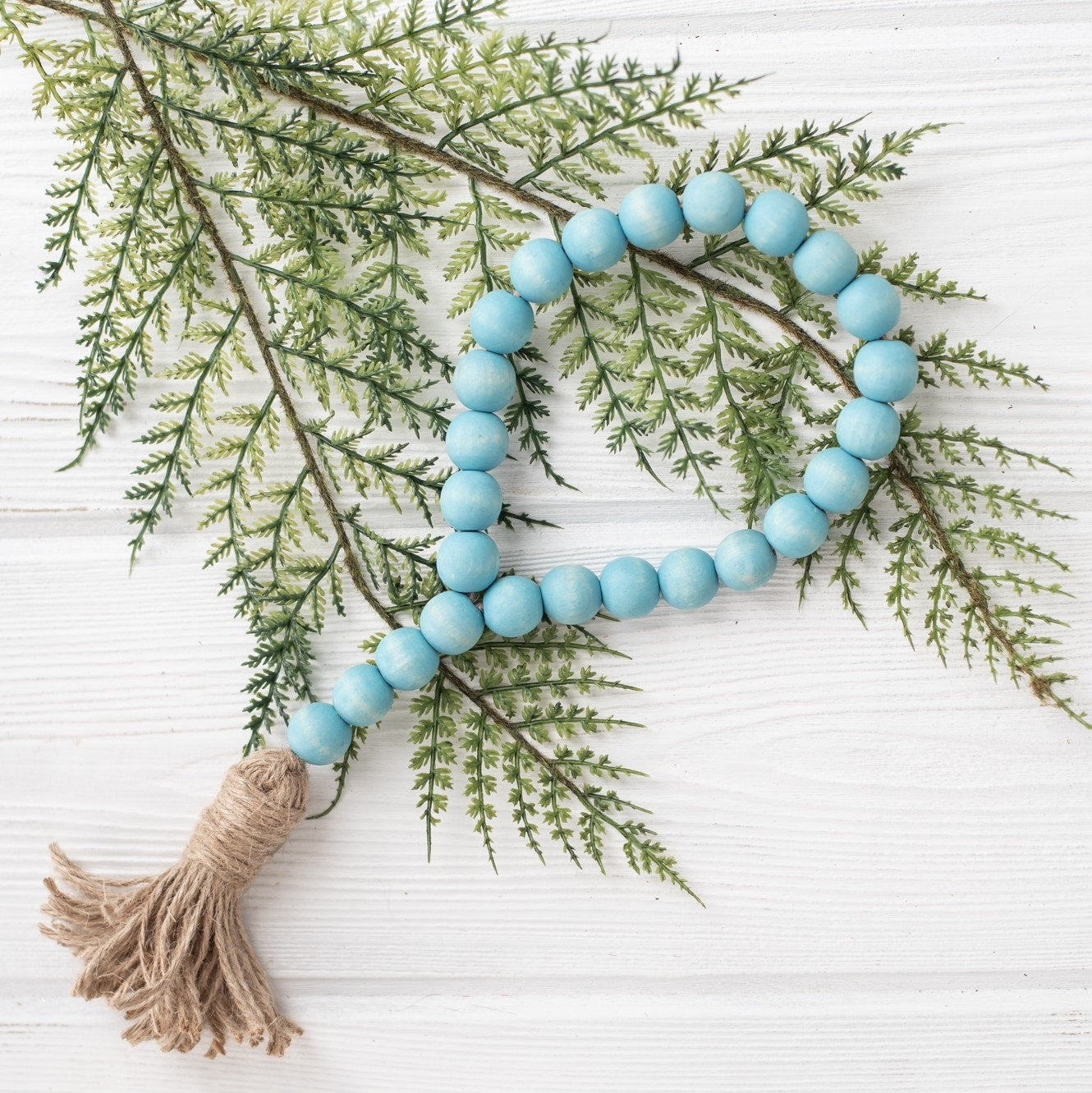 Turquoise Wood Bead Loop, Farmhouse Wood Bead Garland