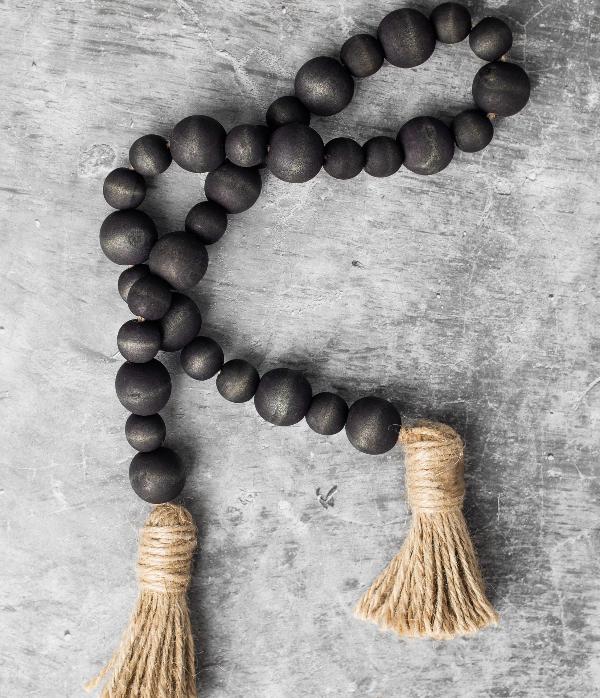 Black Wood Bead Garland, Boho Bead Garland, Farmhouse Beads