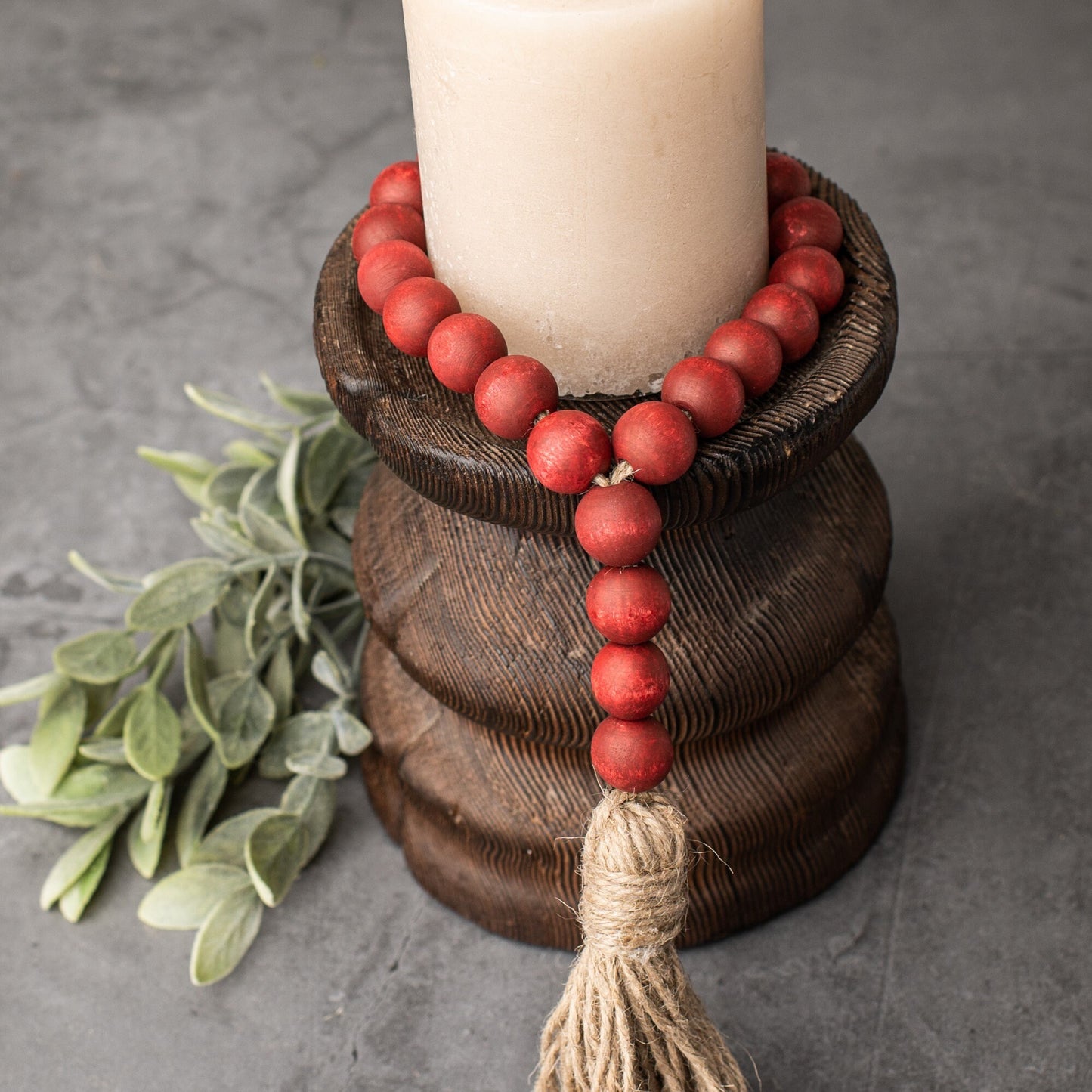 Valentine Red Wood Bead Loop With Tassel, Rustic Valentine Decor, Farmhouse Gift Ideas
