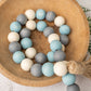 Farmhouse Beads, Home Decor Beads, Wood Bead Garland, Turquoise, Gray and Natural Bead Garland, Farmhouse Decor,