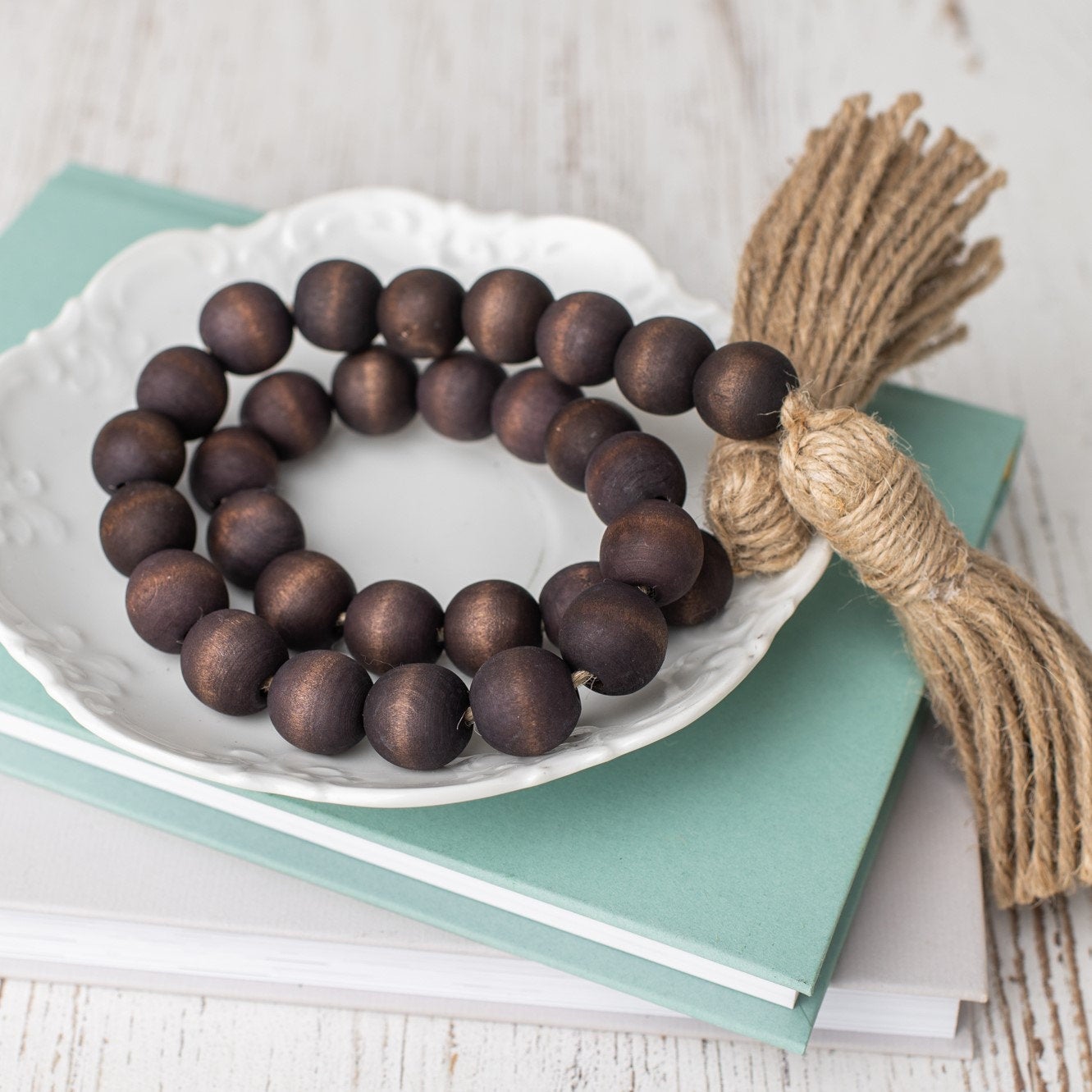 Brown Wood Bead Garland, Farmhouse Beads, Home Decor Beads