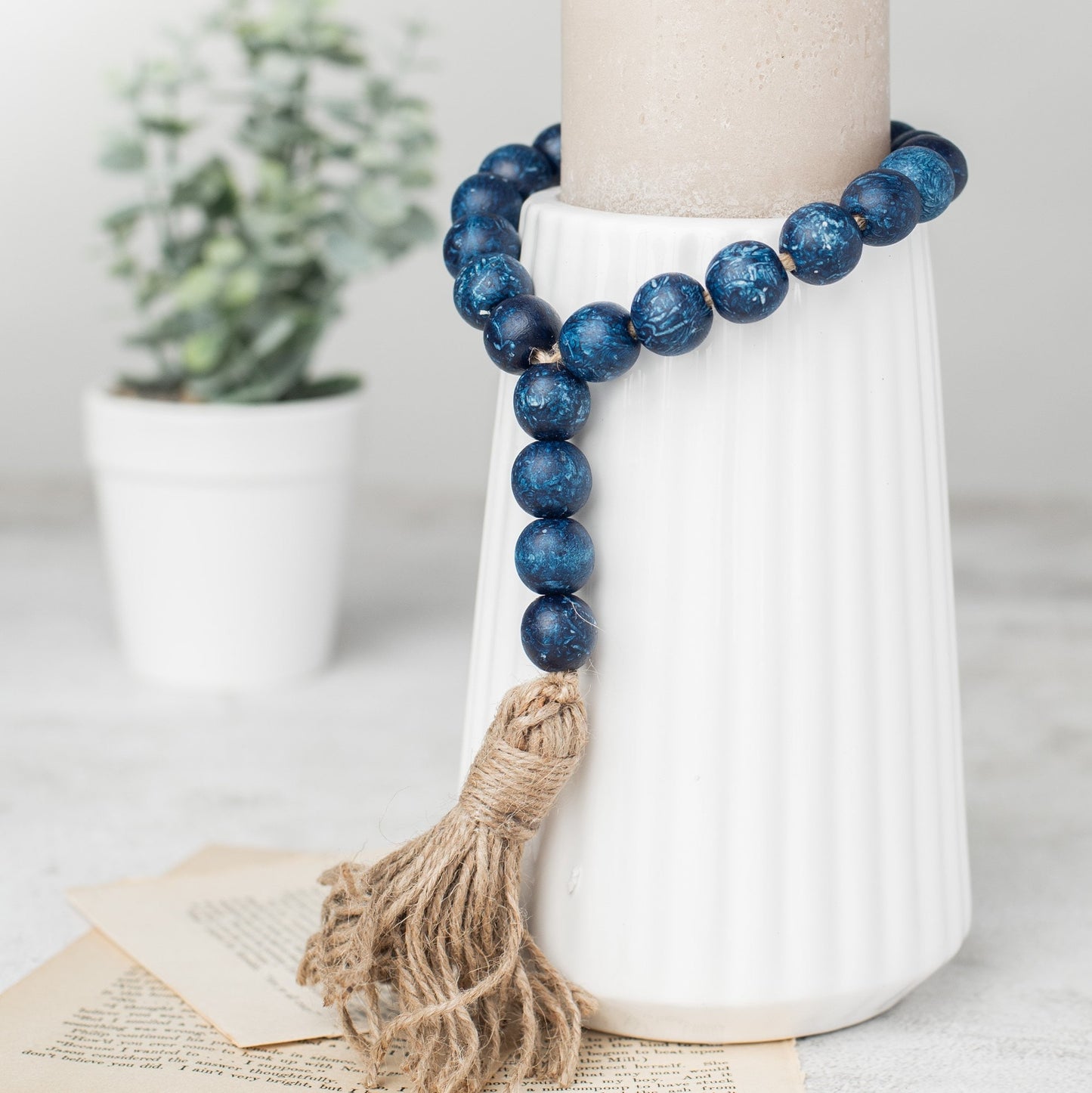 Blue Wood Bead Garland Loop, Wood Bead Garland, Nautical Home Decor, Modern Home Decor Beads