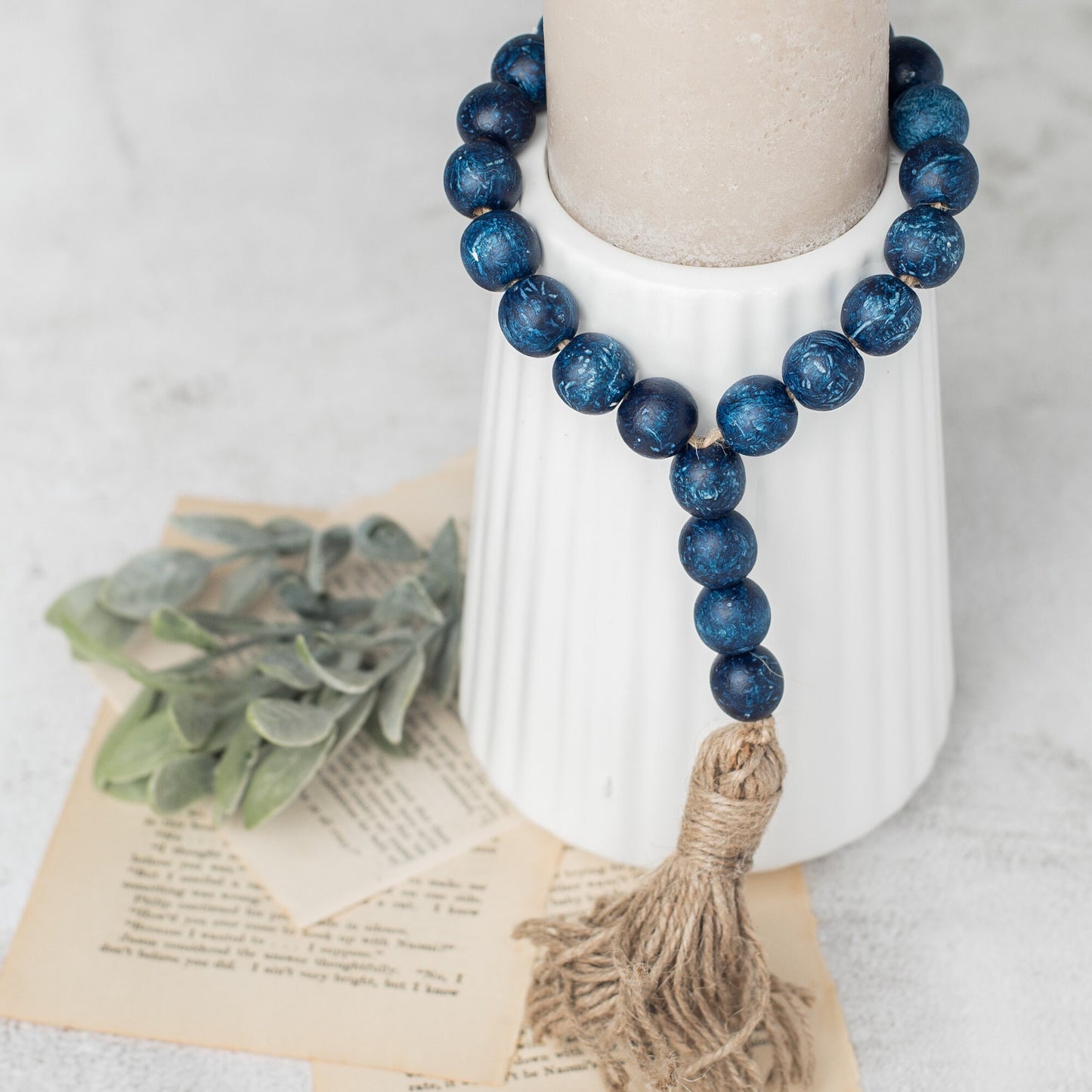 Blue Wood Bead Garland Loop, Wood Bead Garland, Nautical Home Decor, Modern Home Decor Beads