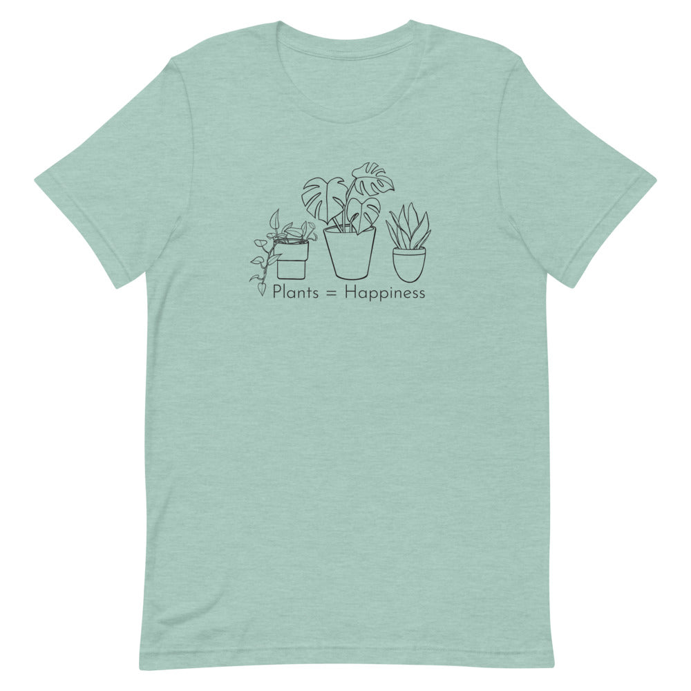 Short-Sleeve "PLANTS=HAPPINESS" Cotton T-Shirt - Ash & Hart Floral